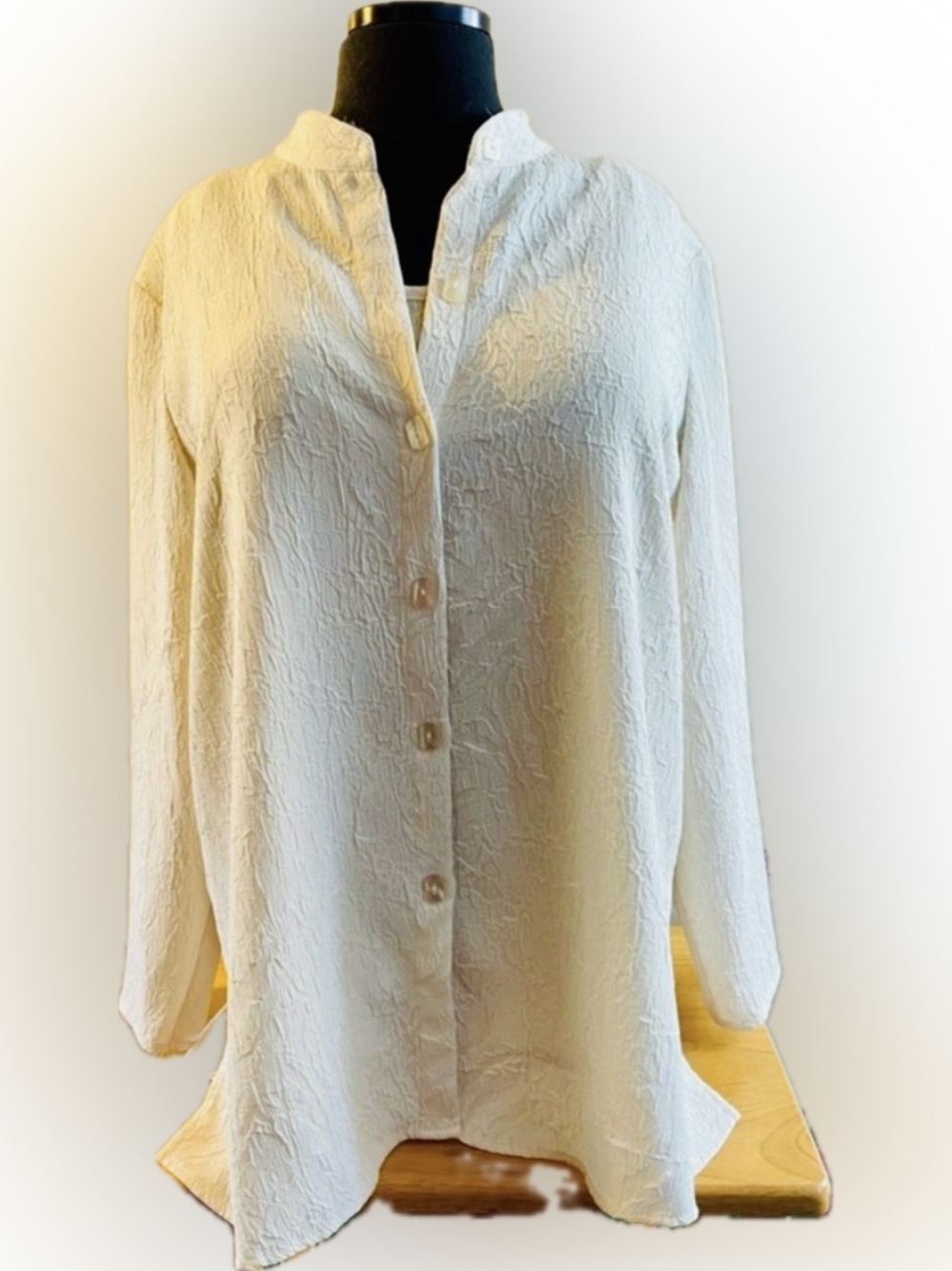 Classic Button Down Susan Graver Blouse & Tank Set 1X Cream Plus Size GUC